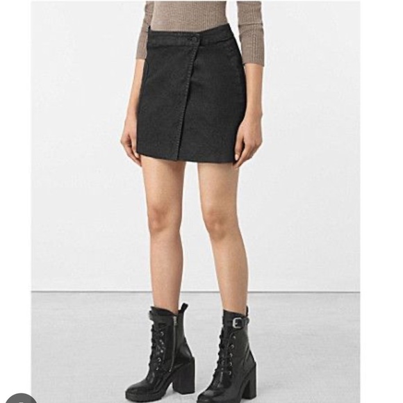 All Saints Women’s Button Wrap Skirt Ruth Denim  ,Black,Size 2 - Picture 1 of 6